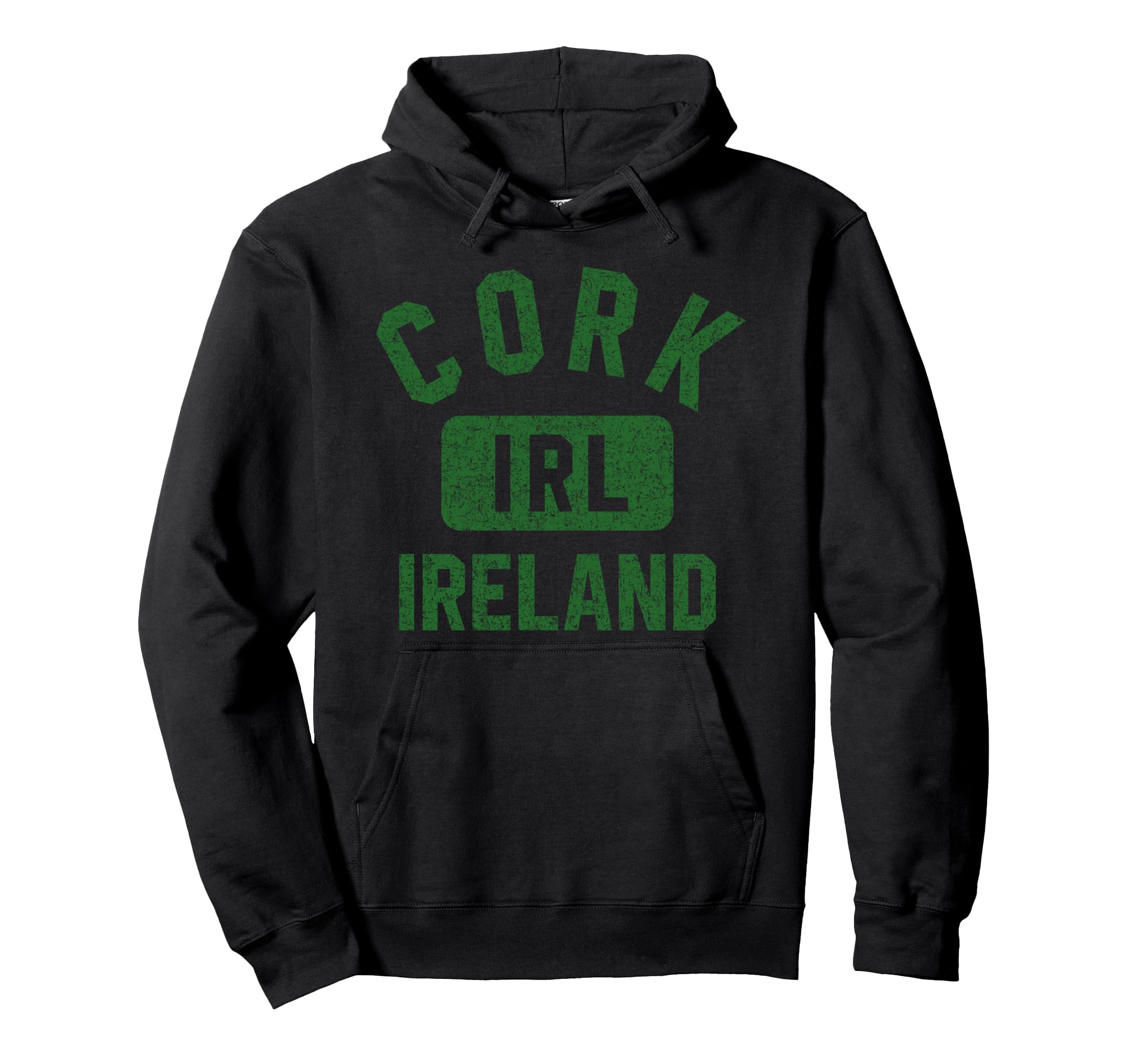 Cork Ireland IRL Gym Style Distressed Dark Green Print Pullover Hoodie