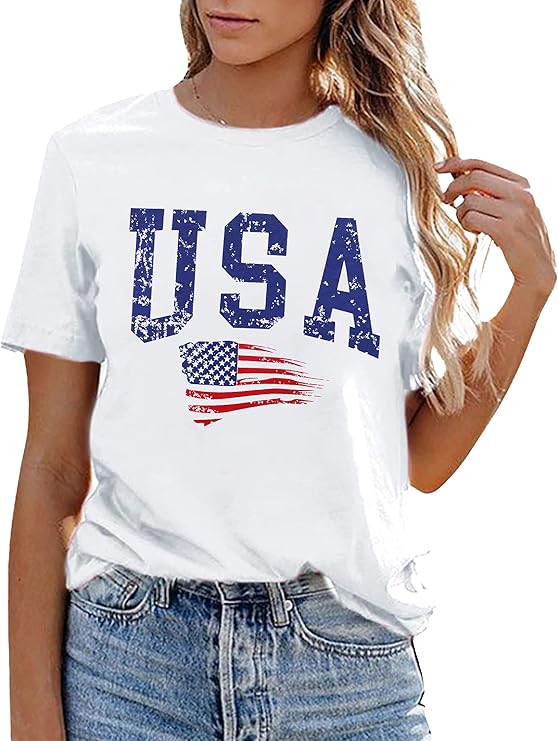 USA Flag Tee Shirt Women 4th of July