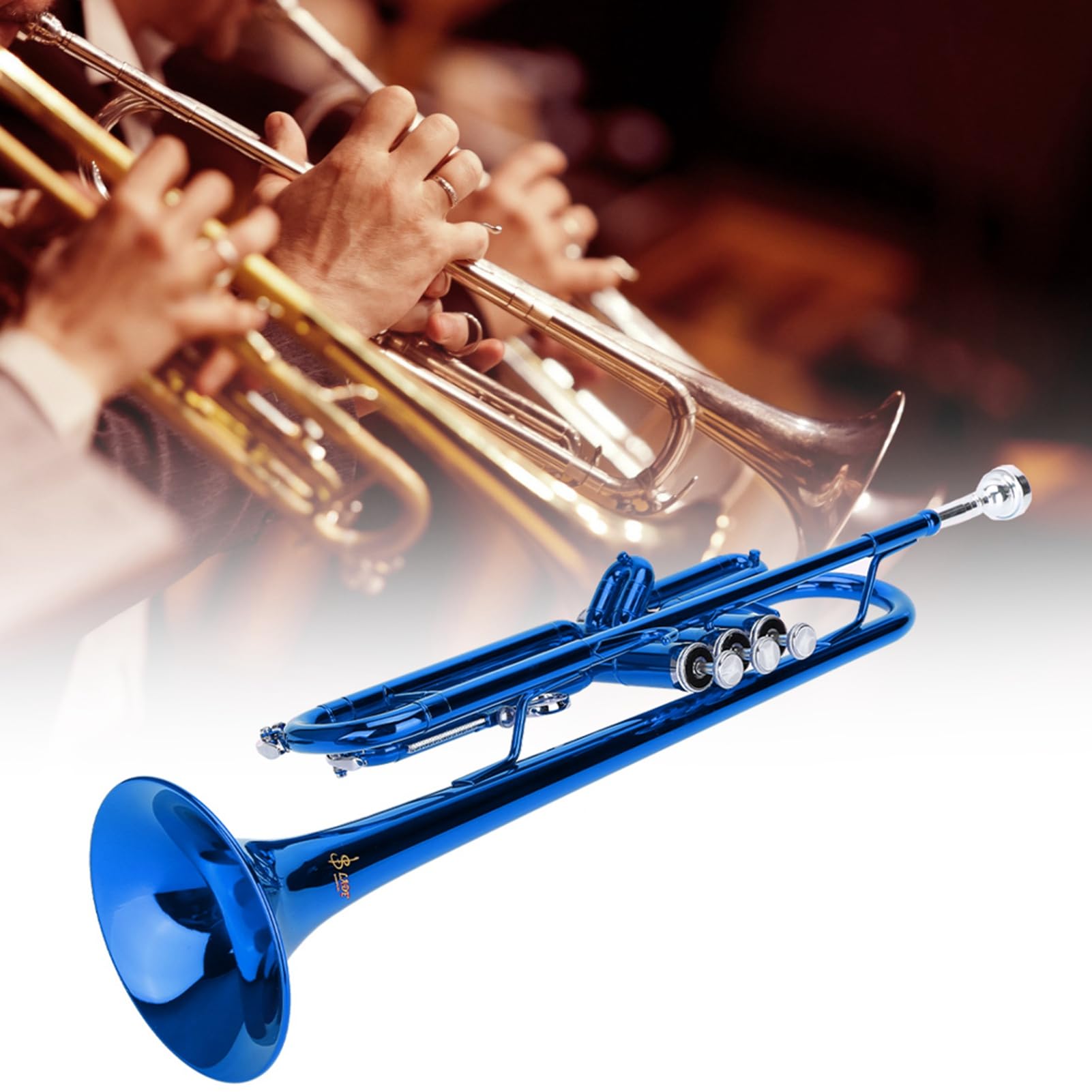 Trompeta de Latón, Juego de Trompeta Estándar, Instrumento de Trompeta Profesional con Pistón Dorado de Acero Inoxidable, Instrumento de Viento Musical con Herramientas (BLUE)