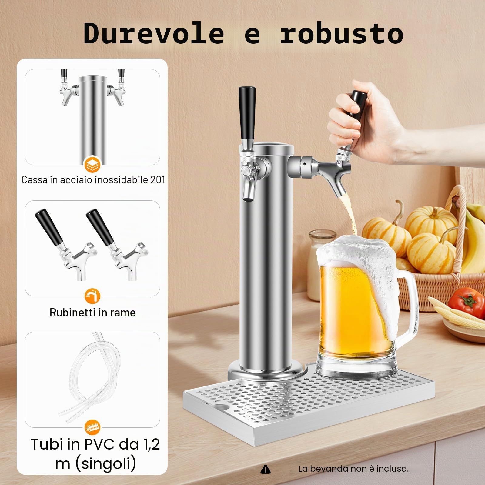 Impianto di spillatura per birra con doppio tocco, in acciaio inox, con vassoio antigoccia rimovibile, per bar, appartamenti, ristoranti, caffetterie, ecc