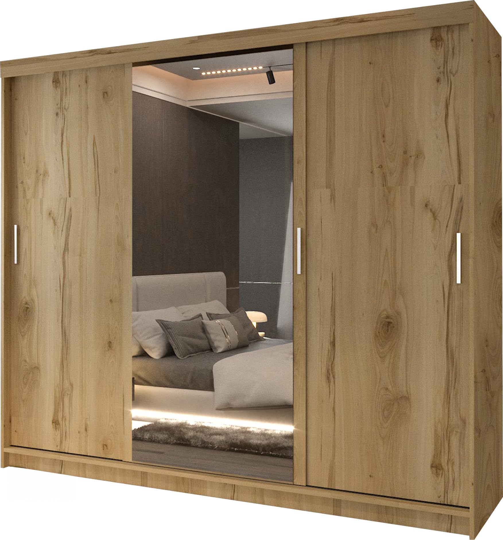 3-Door Grey, Black, White, Wenge, Walnut, & Oak Sleek Storage Sliding Modern Wardrobe for All Bedrooms 250cm (Oak, 250cm)