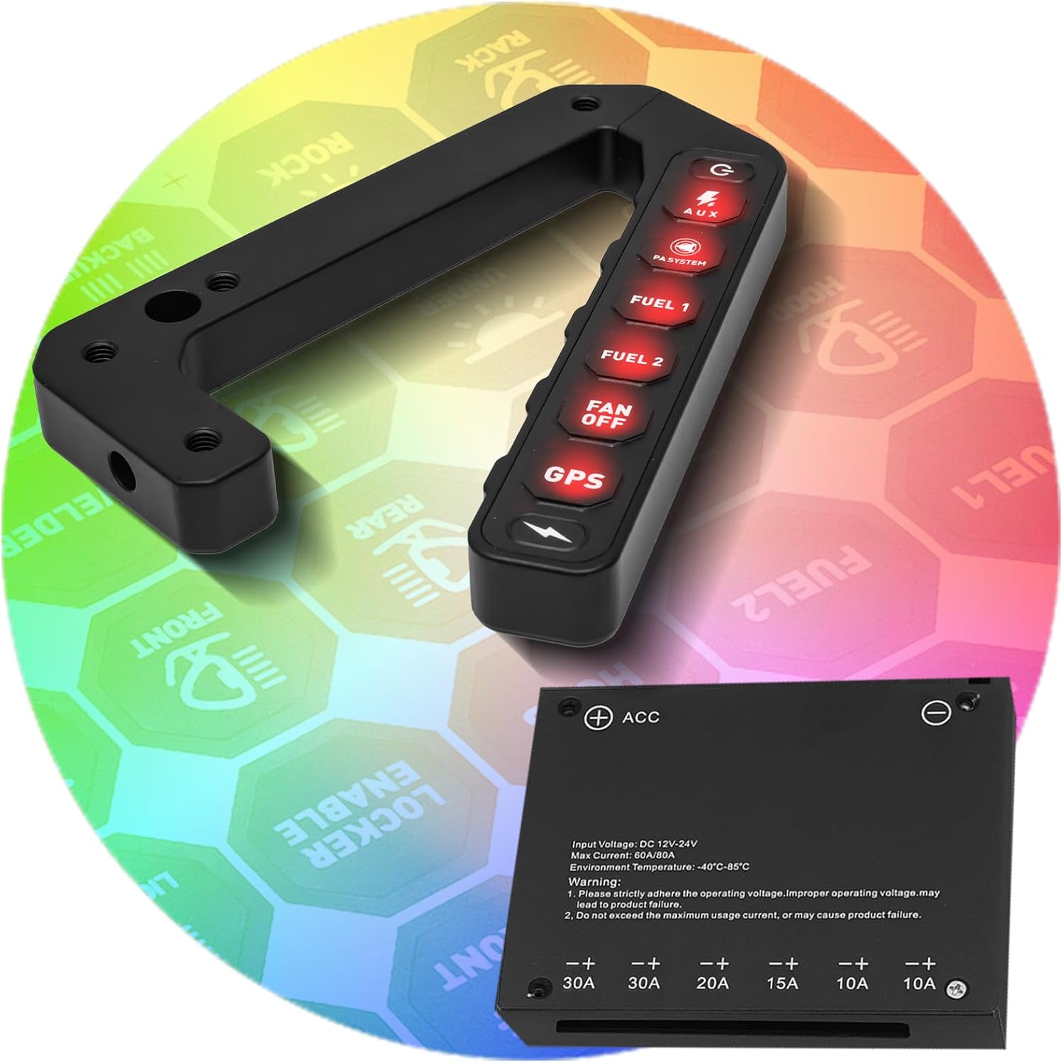 Handle Switch Panel Compatible with Jeep Wrangler JK 2007-2017 | No-Drill Plug & Play | Max: 100A, 6-Way Control | Aluminum, Waterproof | Compact Design for Offroad, Truck, RV & Marine Use