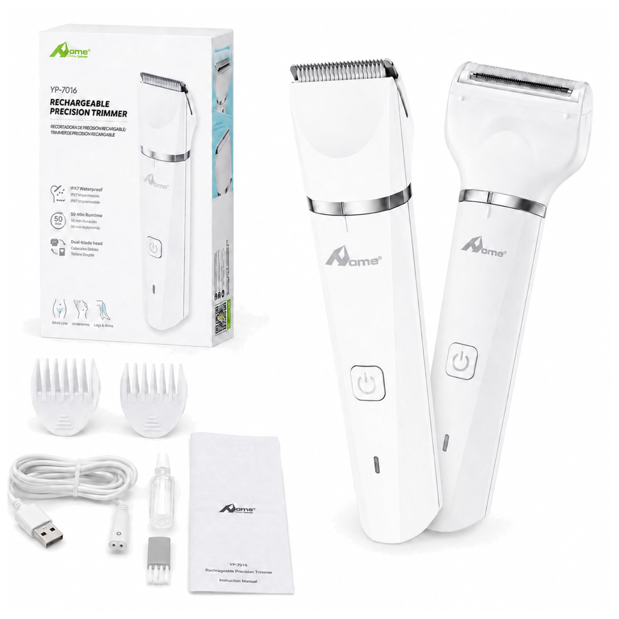 HOME Rasoio Corpo Uomo 2 in 1, Tagliacapelli e Regolabarba con Testina Flottante, 2 Testine Intercambiabili, 2 Pettini Regolabili 3–6 e 9–12 mm, IPX7, per Capelli, Viso e Corpo