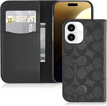 ラスト2点‼️【新品】Coach - iPhone 16 - ブラック Amazon.com: Coach Signature Canvas Wallet Folio iPhone 16 Case