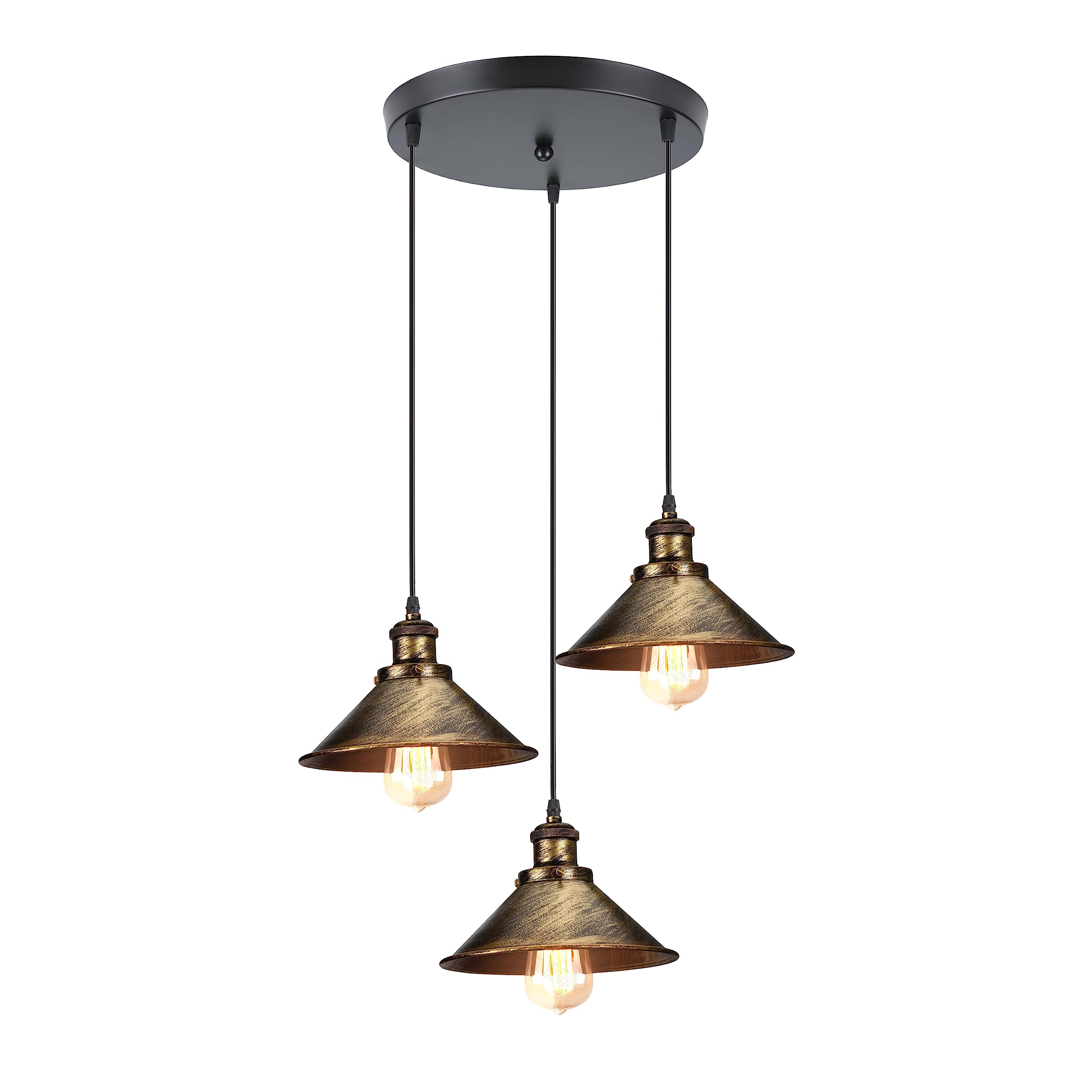 iDEGU 3 wiszące lampy przemysłowe Retro żyrandol sufitowy design Edison metalowa lampa vintage do jadalni, salonu, sypialni, baru, kuchni (22 cm, koło, brąz)