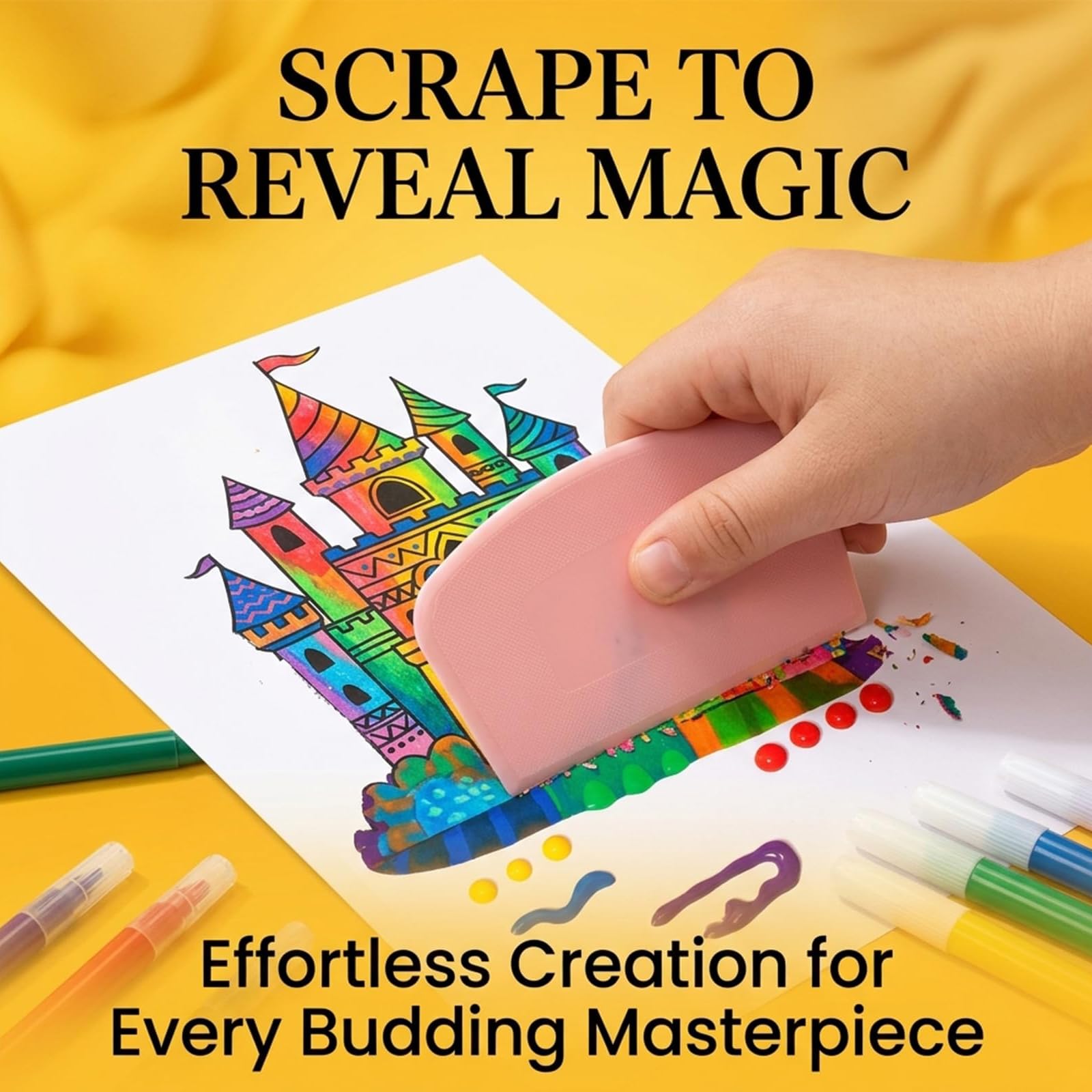 Rainbow Scratch Art Kit pour Enfants, DIY Squeegee Art, 35 Pièces