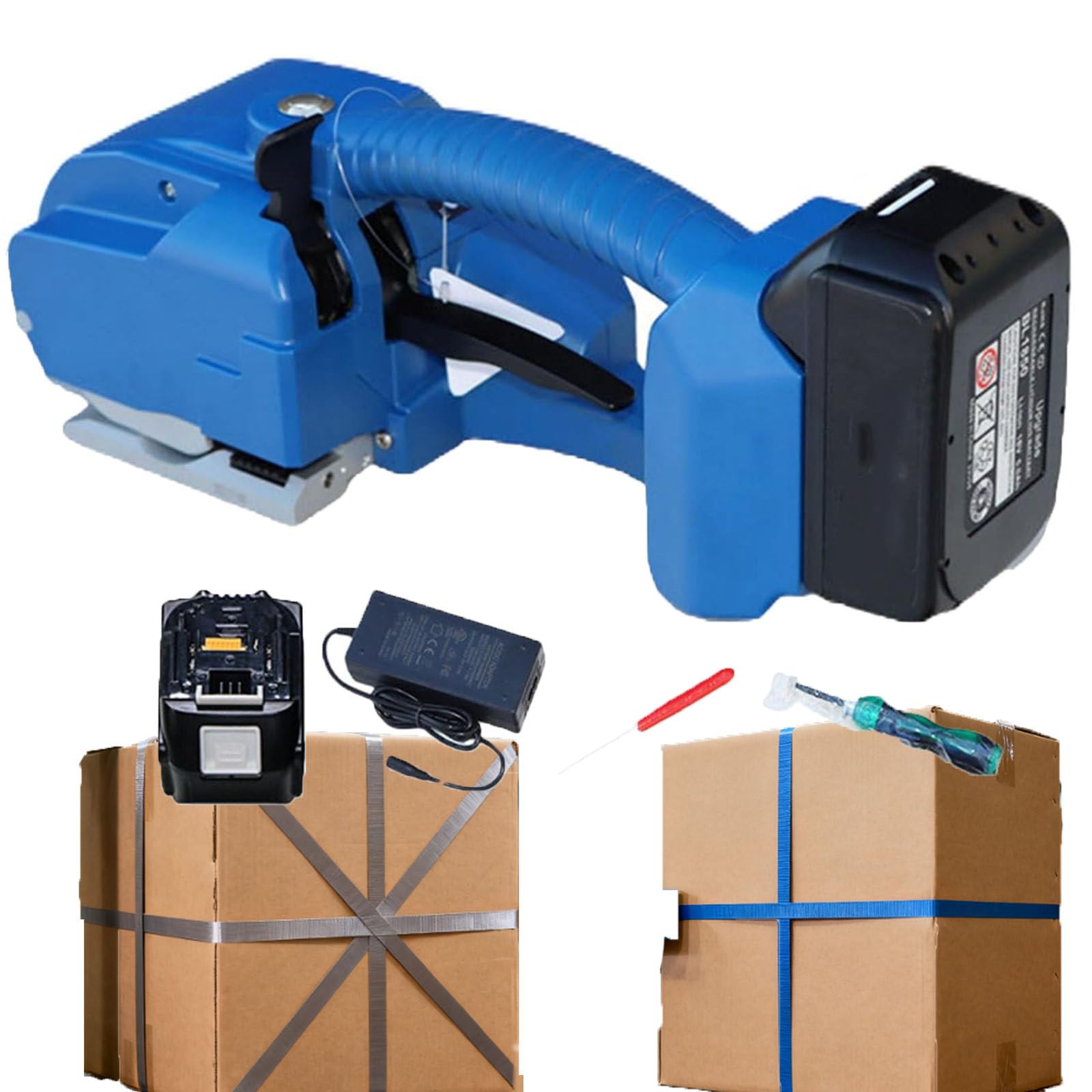 Reggiatrice Elettrica da 18 V, Reggiatrice Automatica a Fusione Caldo 60-2500 N, Pressa Batteria con Forza di Legatura Regolabile a9 Velocità, Inclusa Borsa Portautensili, Batteria Caricabatteria