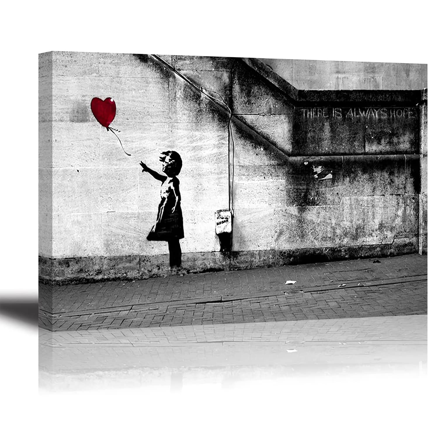PIY Banksy Graffiti painting Art Décor Impression sur toile HD Image Peinture Tableaux de la Mur Imperméable prete à poser Décoration Moderne pour la Salle Chamber Fille Ballon Rouge 75x50cm