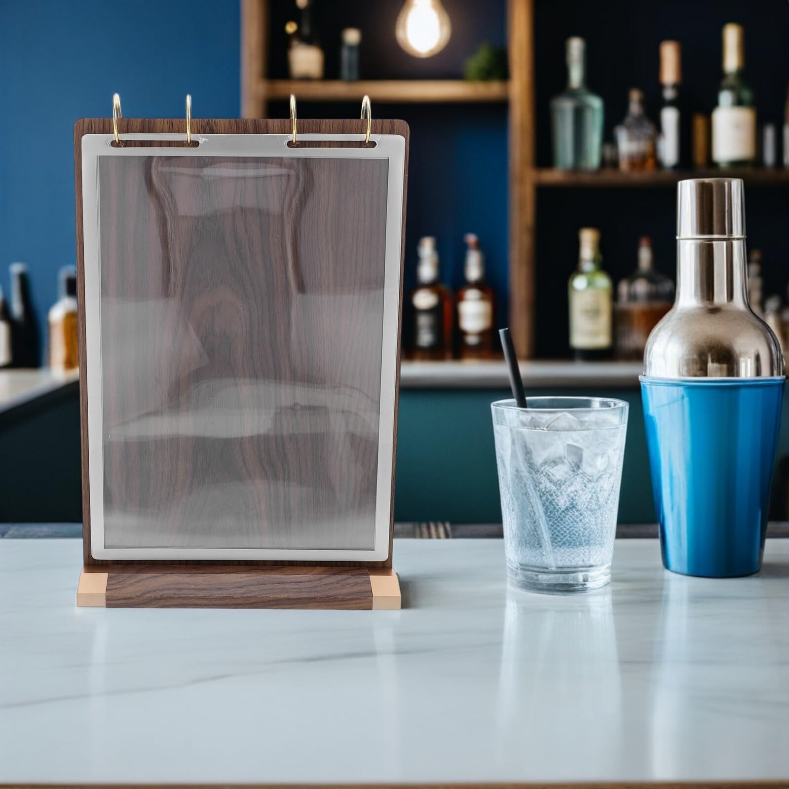 Soporte Abatible para Menús A4 de Madera de Nogal Expositor de Sobremesa con 6 Páginas y 12 Lados Base Resistente para Restaurantes y Bares Portamenús Práctico y Versátil