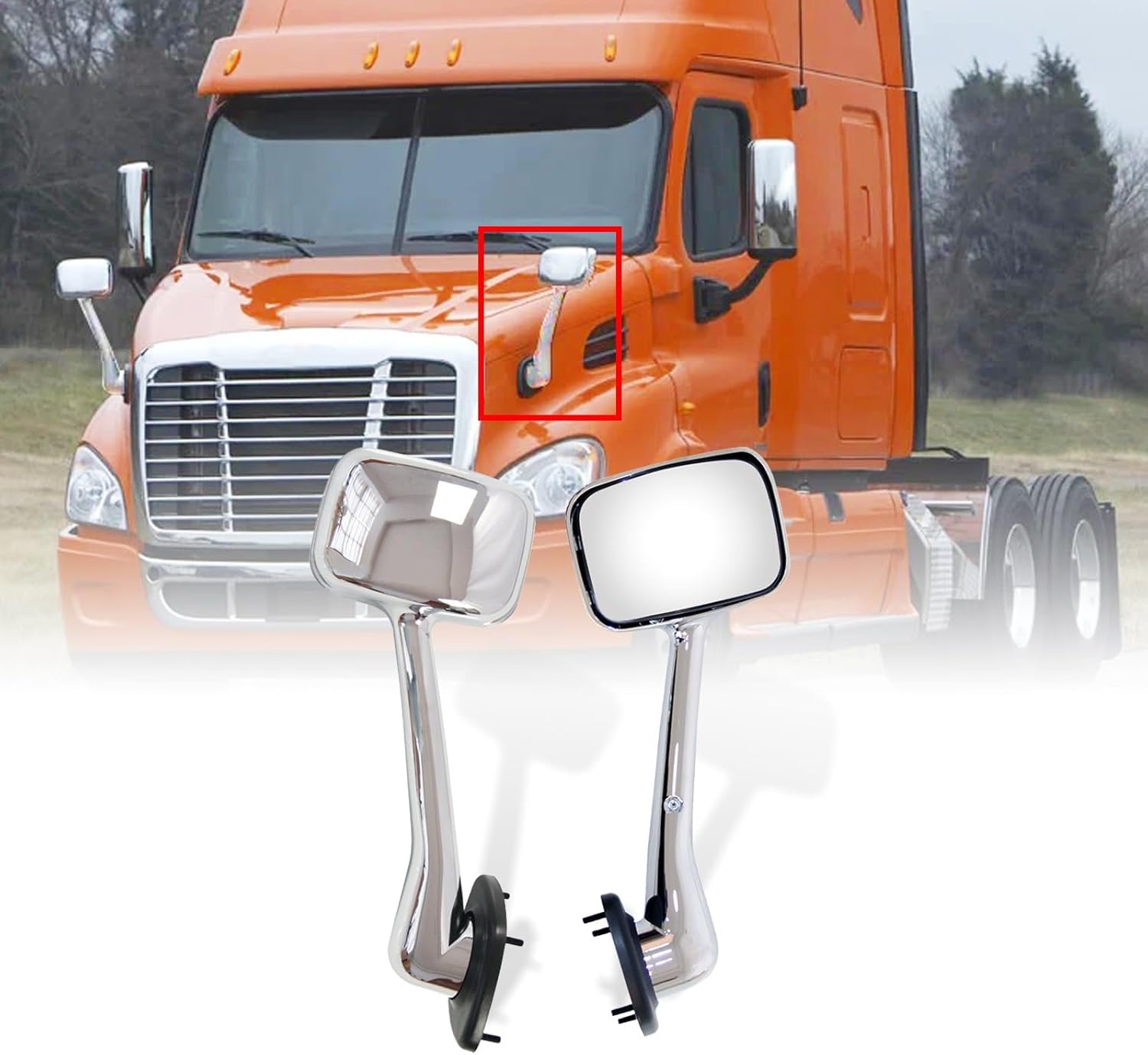 Aostirmotor 2PCS Hood Mirror Fit for Freightliner Cascadia 2008-2016,Pair Hood Mirrors Kit Trucks Driver Left and Passenger Side Pair (Chrome)