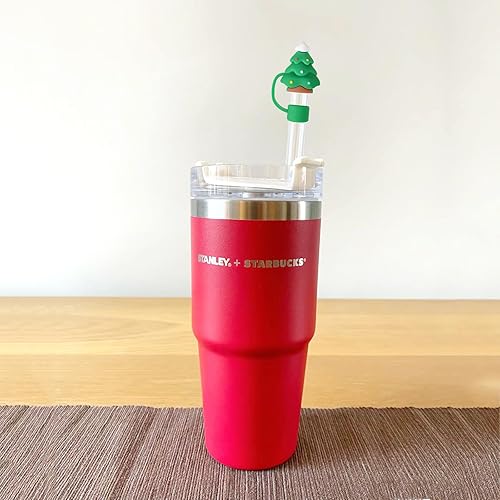 Miniatura 6 de 5 fundas de popote de Navidad compatibles con vasos Stanley de 30 y 40 onzas, reutilizables, bonitas puntas de popote de silicona, protectores para