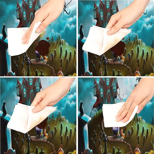 Miniatura 3 de Mantel redondo con borde elástico de calabaza de castillo de Halloween, color verde azulado, mantel redondo ajustable de terror, mantel lavable para