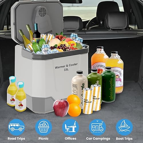 Miniatura 8 de Enfriador y calentador eléctrico de 35 cuartos de galón (33 L), refrigerador portátil para automóvil con mango de bloqueo automático, enfriador de