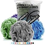 Loofah Sponge Bath Sponge for Women Men 4 Pack (Gray Blue Green Purple)