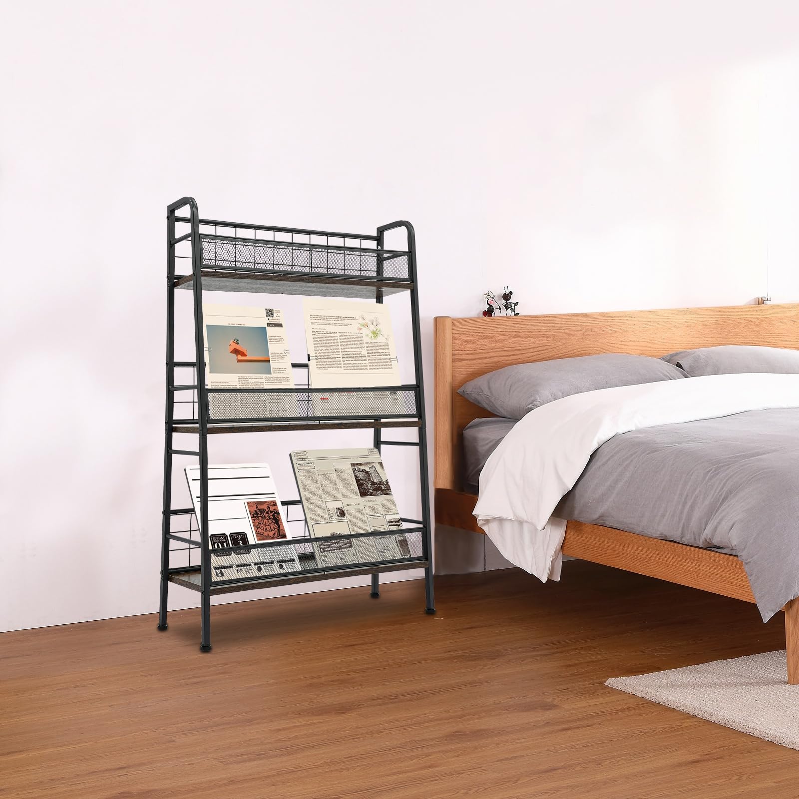 Supporto per giradischi a 3 ripiani, 66 x 22 x 100 cm, piedini regolabili, max. 25 kg, supporto per dischi a 3 piani per riviste, libri, CD