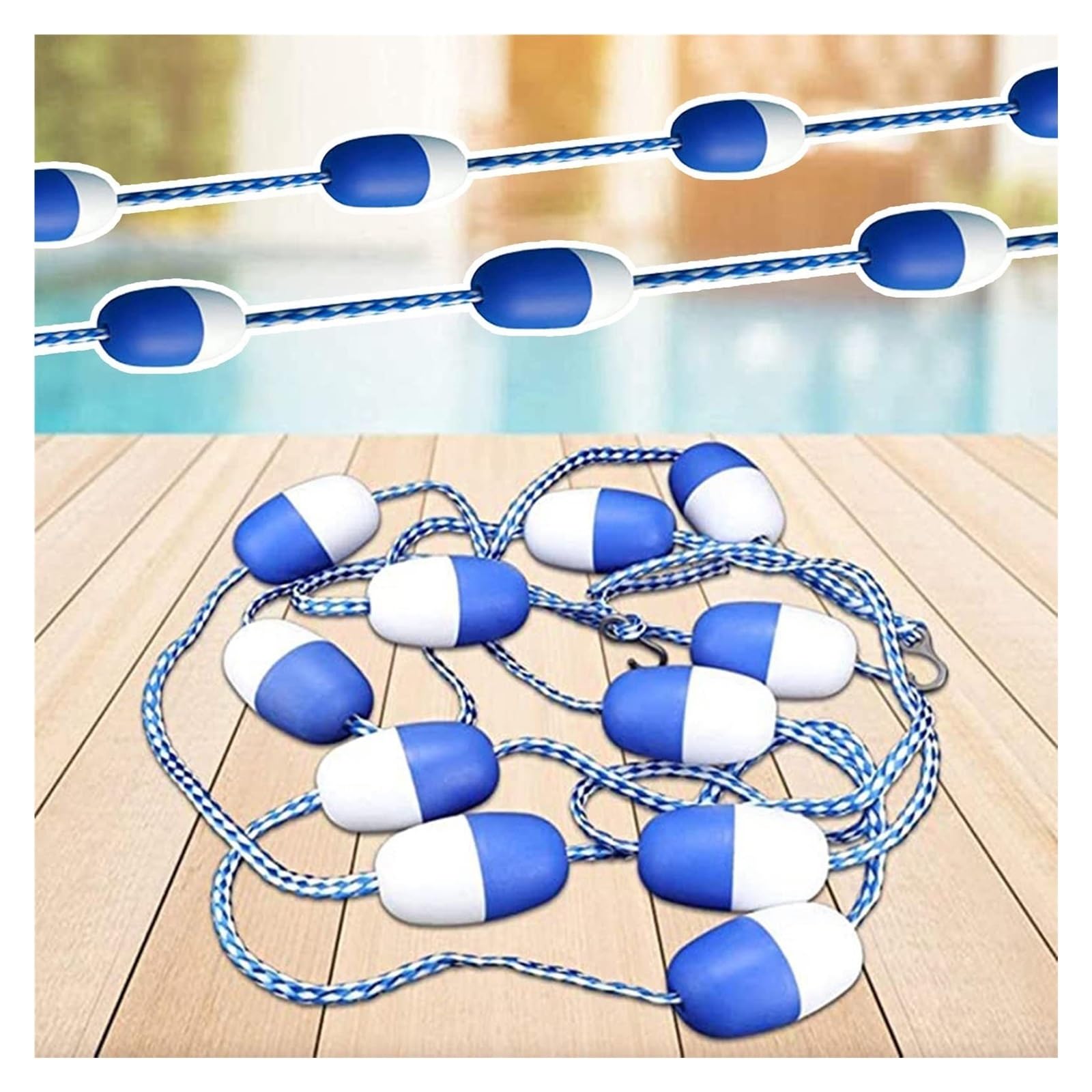 Attrezzatura di sicurezza per piscina, boa divisoria per corsia di nuoto, con ganci, per piscine interne/esterne, parchi acquatici, sorgenti termali, durevole, facile da installare, barriera sicura