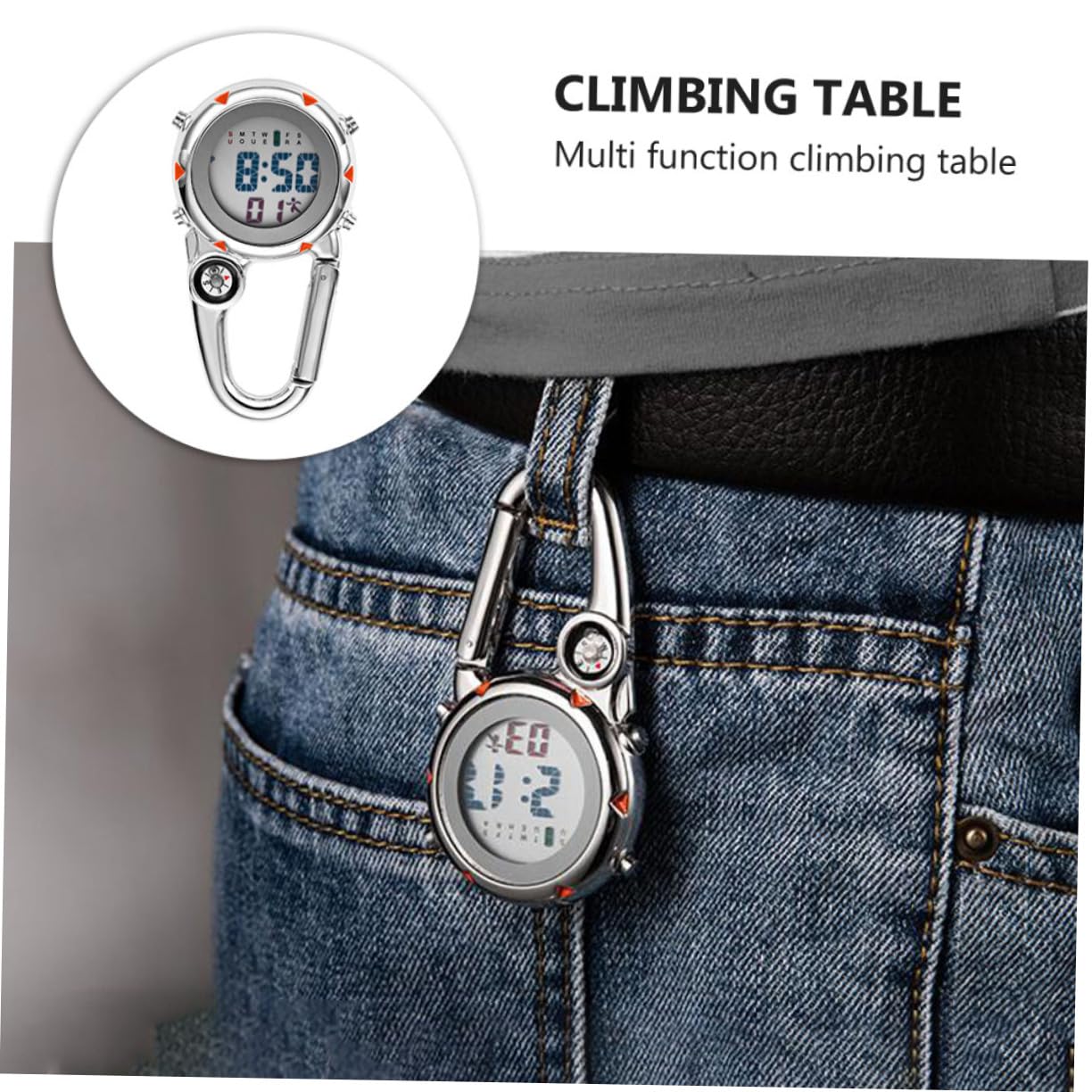 ifundom Gancio in Acciaio Inossidabile Orologio in Acciaio Inossidabile Orologio per Esterno Clip Sull'orologio Attenzione All'arrampicata Accessorio Orologio Orange