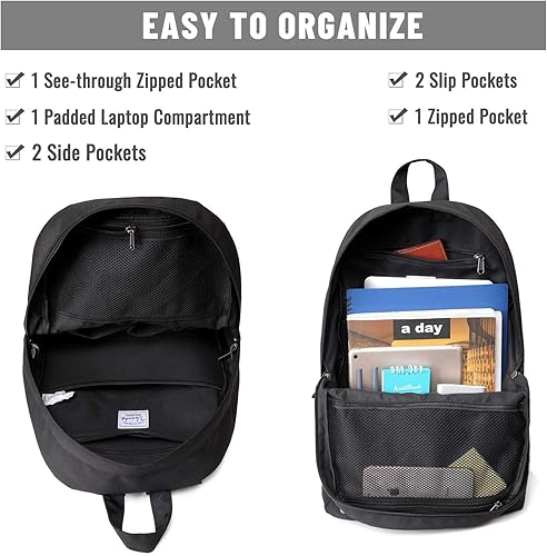 Miniatura 9 de VASCHY Mochila para hombres y mujeres, resistente al agua, mochila escolar casual para el trabajo, Negro -, Mochilas Daypack