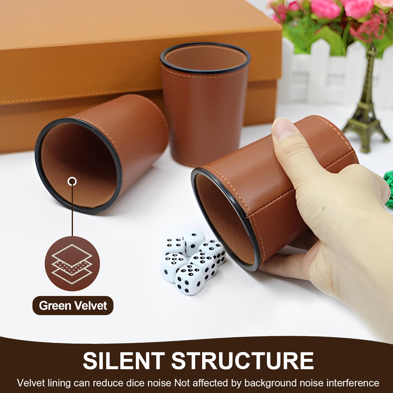 5 Set Bicchieri per dade in Pelle Tazza Agitatore con 25 dade