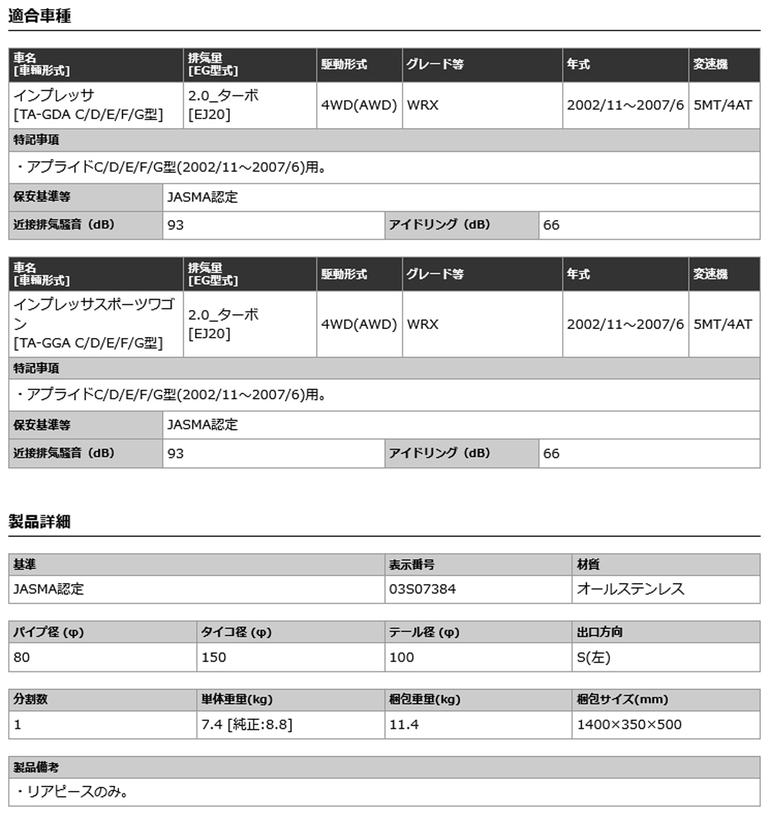 GDA インプレッサWRX 社外 柿本改 Regu.06&R リアピース