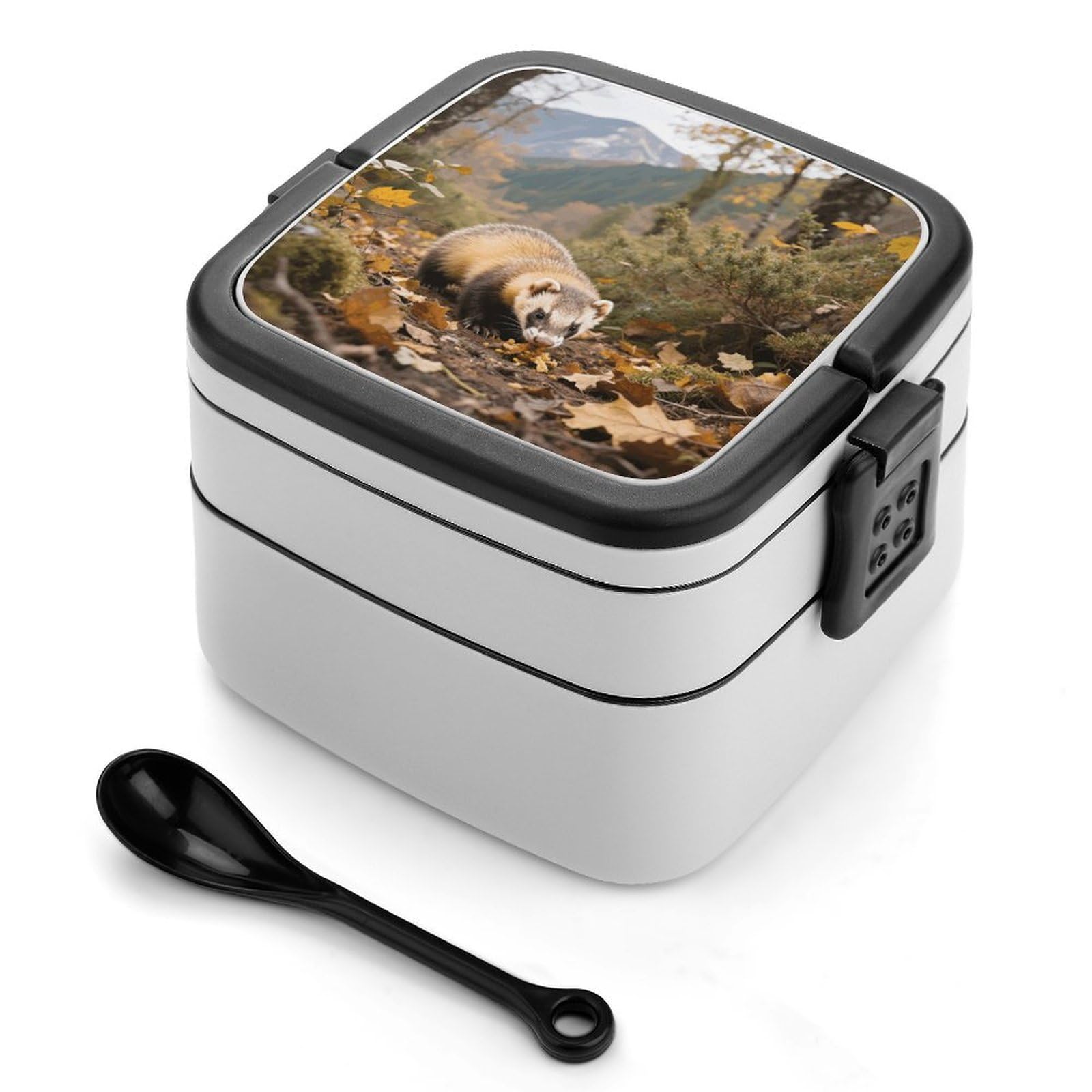 VstaDank Ferret - Badger Bento Box with Compartments Portable Lunch Containers with Spoon Leak Proof Bento Lunch Box Snap-On Design Double-Layer Insulated Lunch Boxes for Work Camping