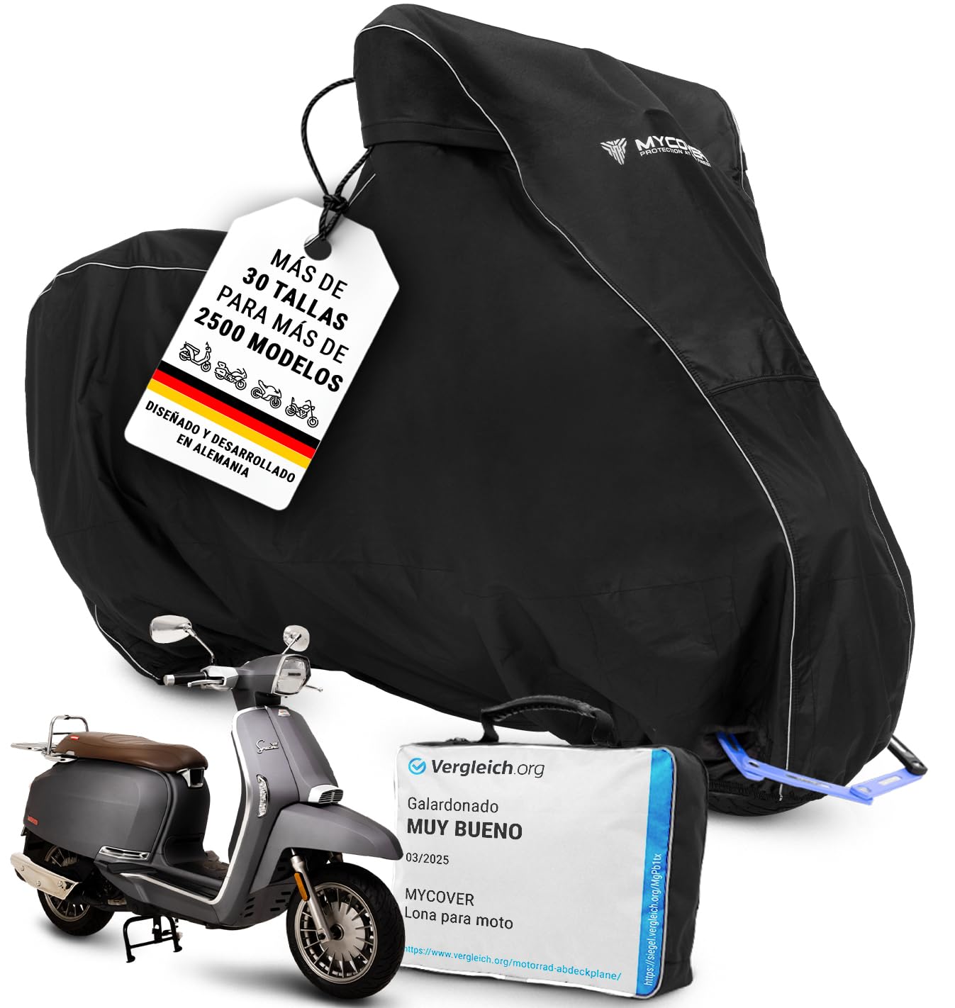 Funda para Scooter Hecha a Mano - Cubierta para Ciclomotor y Moto Resistente al Invierno, Impermeable, Anti-desgarro y Robusta para Exterior - Talla M