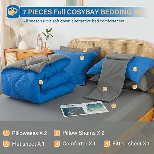 Miniatura 7 de Cosybay Bed in a Bag - Juego de edredón reversible tamaño King, 7 piezas, para todas las estaciones, juego de ropa de cama alternativo negro y gris
