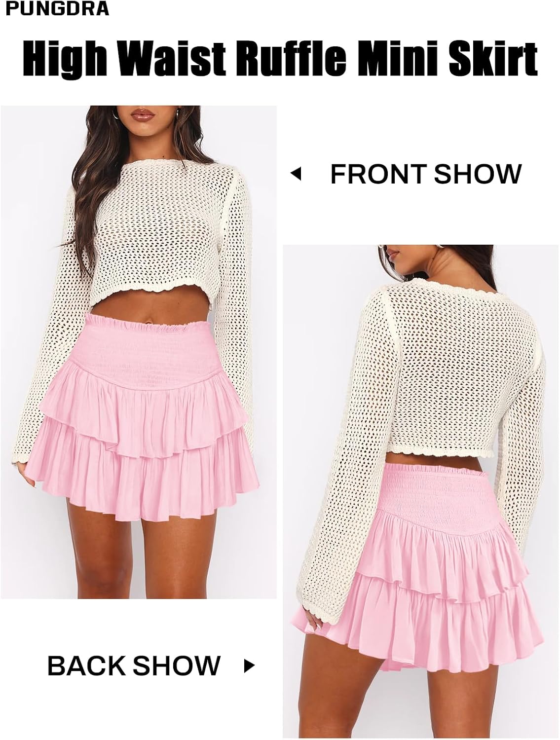 Womens Casual Ruffle Mini Skirt Athletic Golf Tennis Skort Boho Tiered High Waist Layered Ruffle Flowy Short Skirts