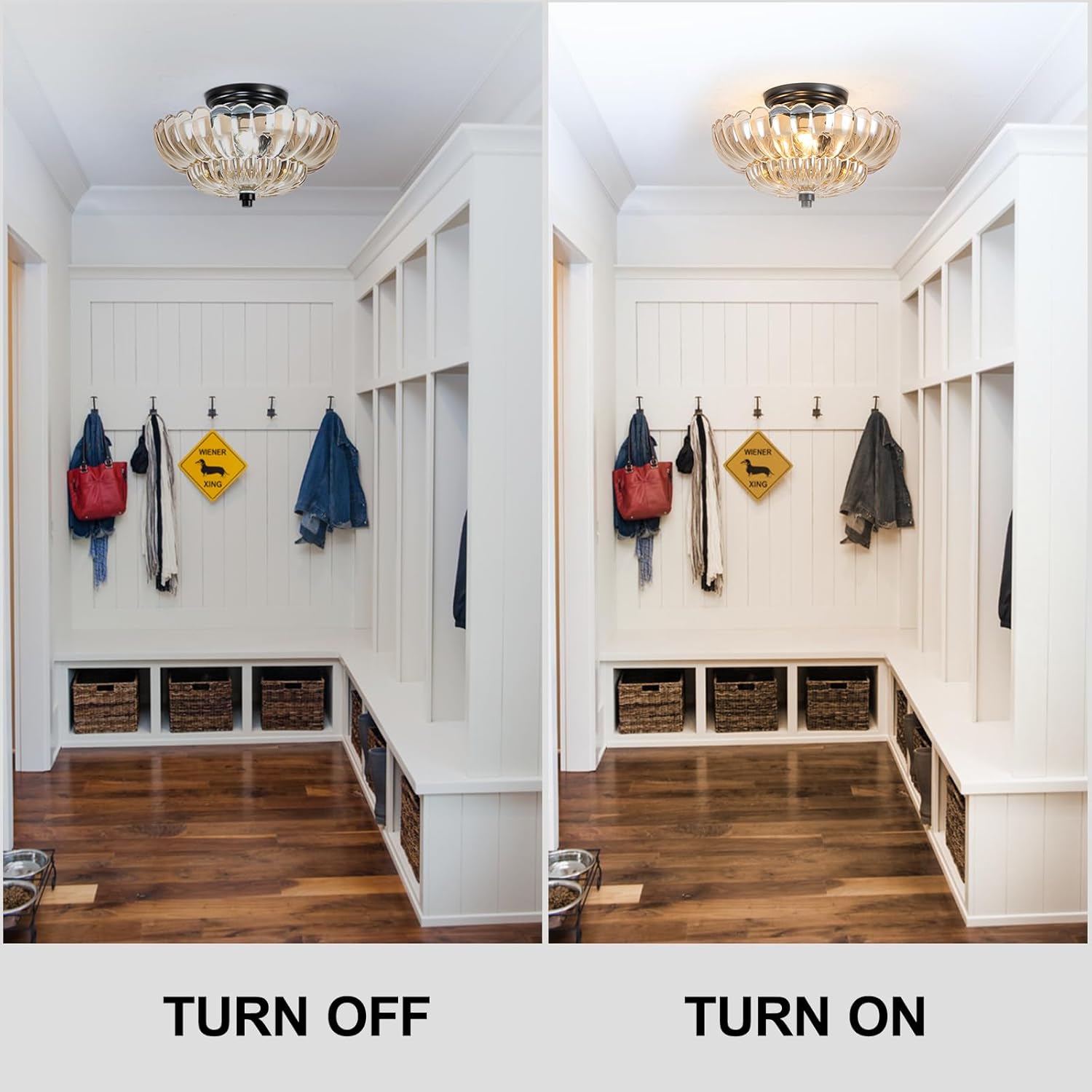 Semi Flush Mount Ceiling Light, Modern Ceiling Light Fixture with Amber Glass, Vintage Indoor E26 Kitchen Lighting for Closet, Porch, Corridor, Hallway, Bedroom