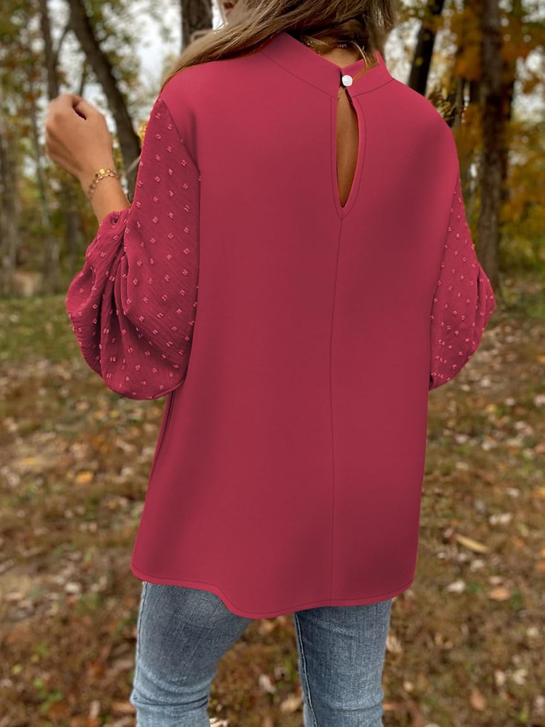 Samefar Womens Tops Dressy Casual Lantern Long Sleeve Blouses Swiss Dot Crew Neck Fall Tunic Dressy Loose Outfits - Image 4