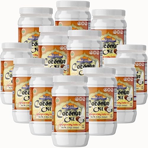 Aceite de coco Rani (aceite de coco natural 100% puro) 15 onzas líquidas (15.0 fl oz), paquete de 12, prensado en frío, sin OMG, sin gluten, kosher,