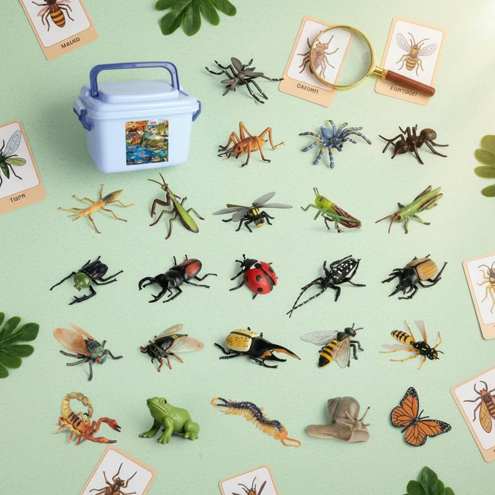 26 Stück Lern Insektenfiguren Set Insekten Spielzeug Tierfiguren Lernspielzeug Sammelfiguren Detailliert Handbemalt mit Robuster Aufbewahrungsbox für Frühförderung Zuhause