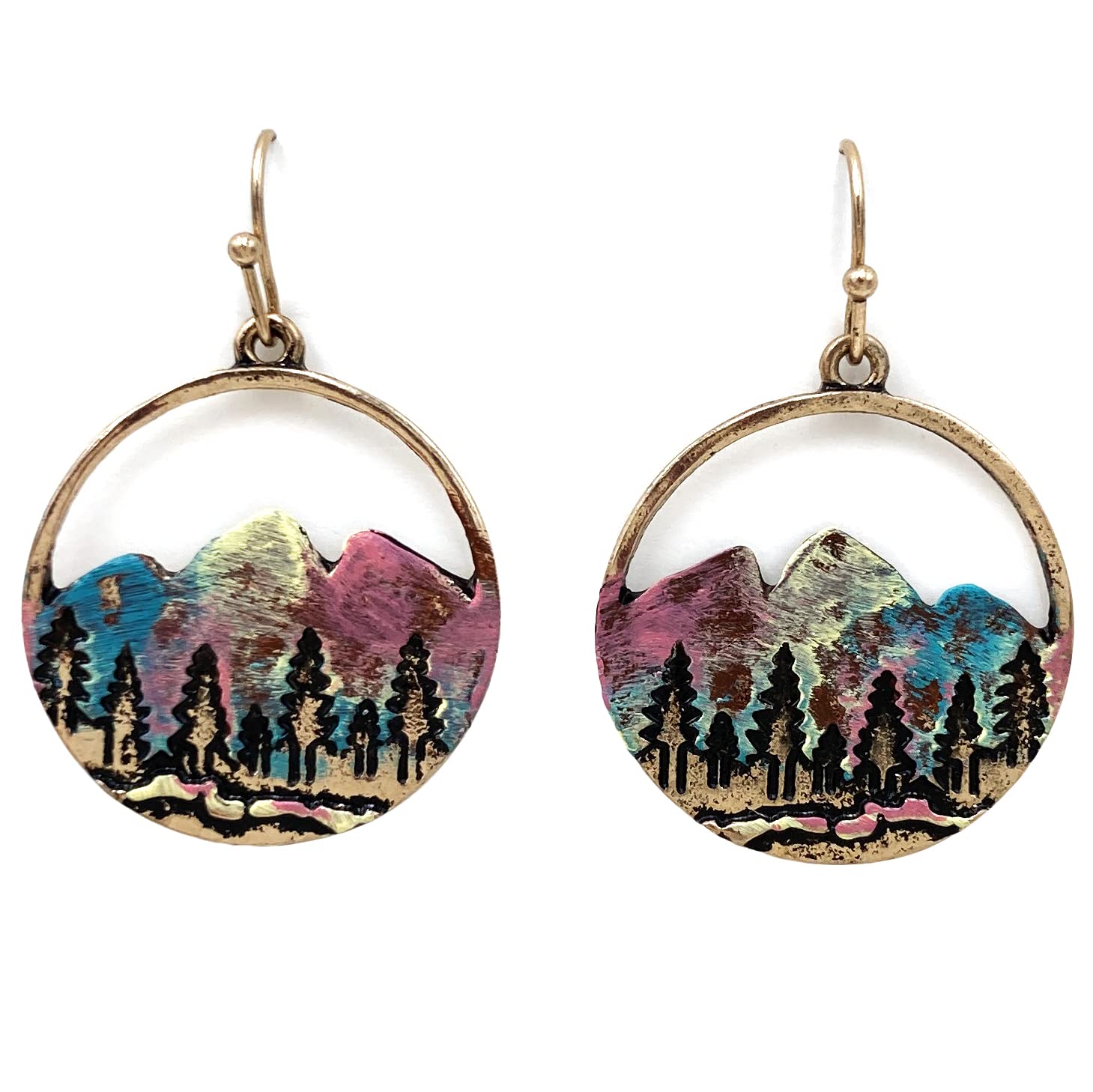 Mountain Peaks Wilderness Western Patina Gold Dangle Hook Earring