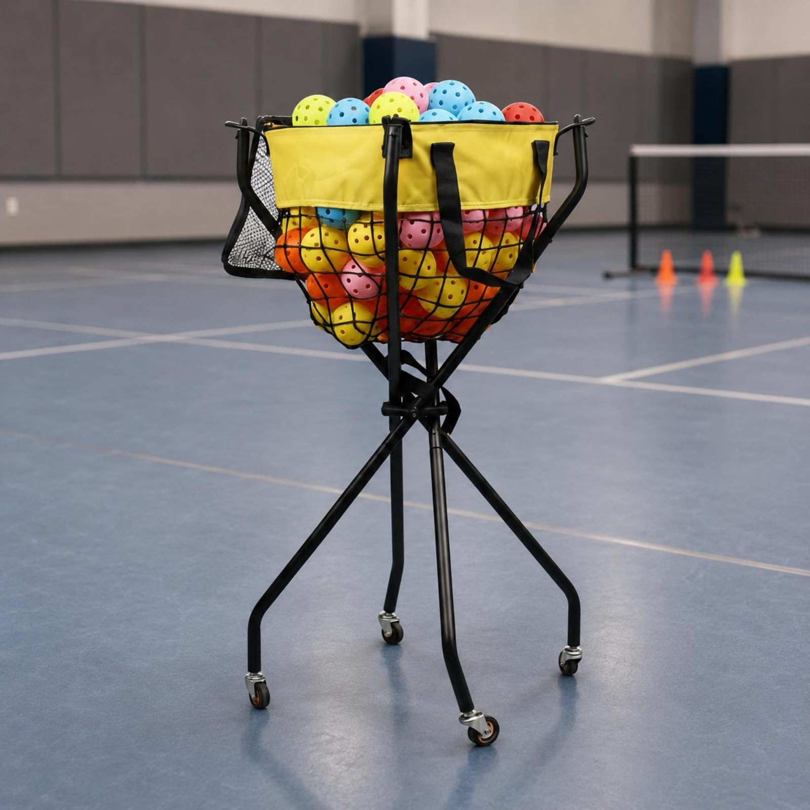 Baoblaze Carrito Deportivo para Almacenar Pelotas de Tenis con Estructura Plegable de Acero Inoxidable Canasta de Poliéster y Ruedas para Facilitar el