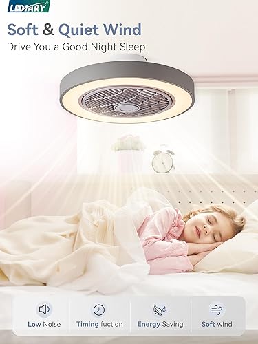 Miniatura 4 de LEDIARY Ventilador de techo de 20 pulgadas de bajo perfil con luz, ventiladores de techo sin aspas LED, ventilador de techo empotrado de montaje en