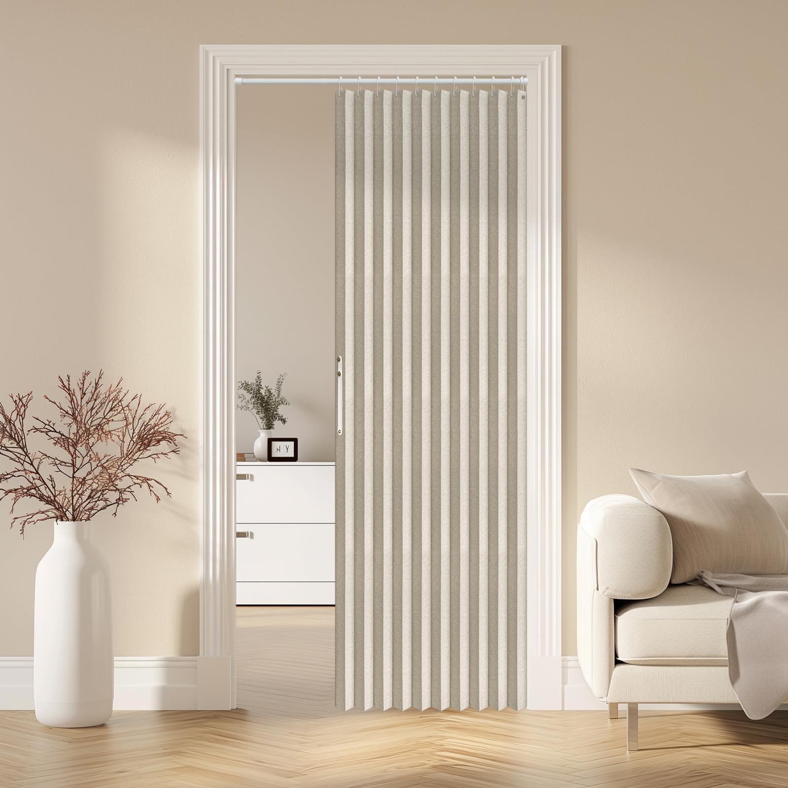 AJAZZ 100% Blackout Magnetic Door Curtain, Cream White, 42" W x 78" L