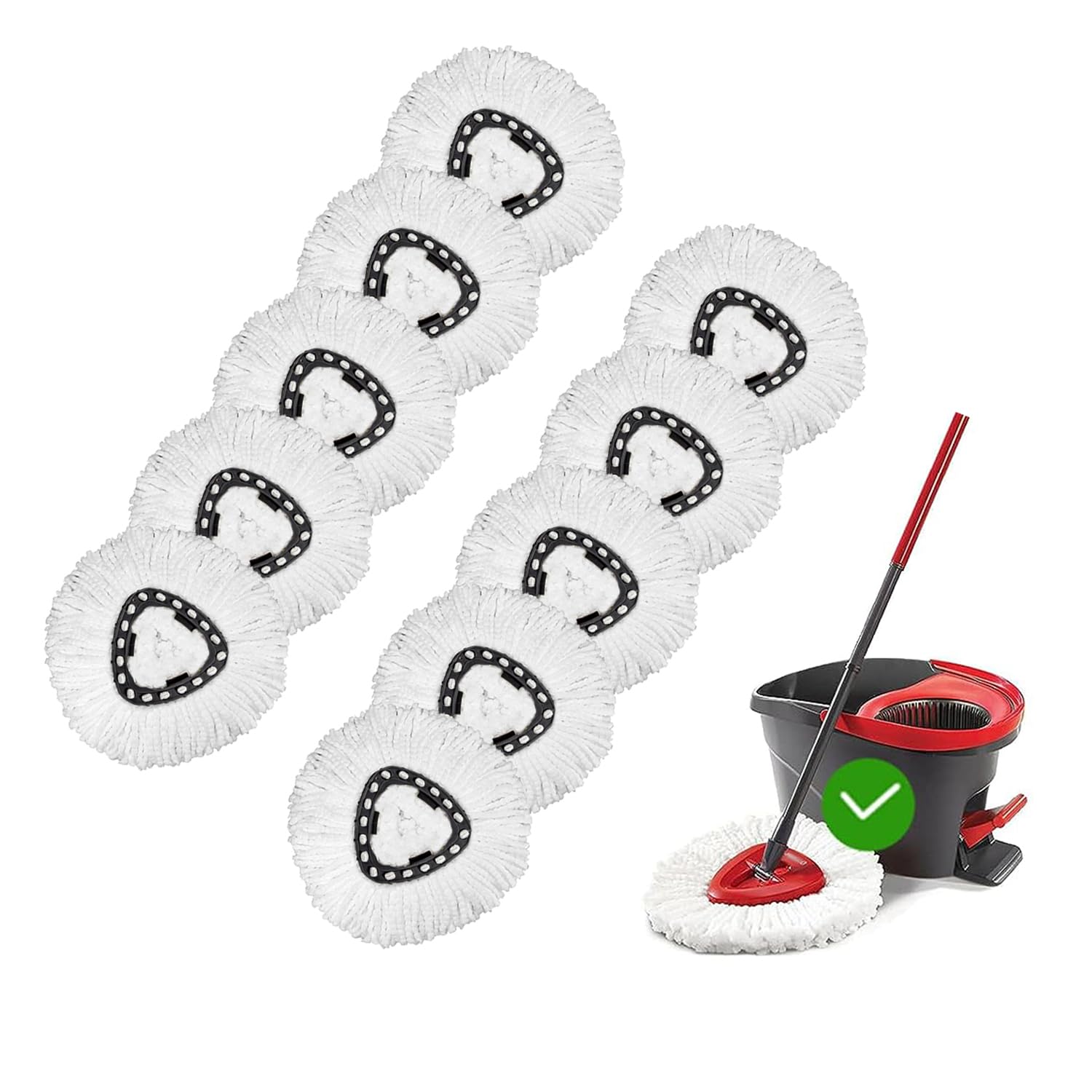 Lot de 10 têtes de rechange pour balai rotatif - Nettoyage en profondeur - Lavable en machine et facile à remplacer - Tête de rechange 100 % microfibre - Tête de balai pour O-Ceda EasyWrin (blanc)