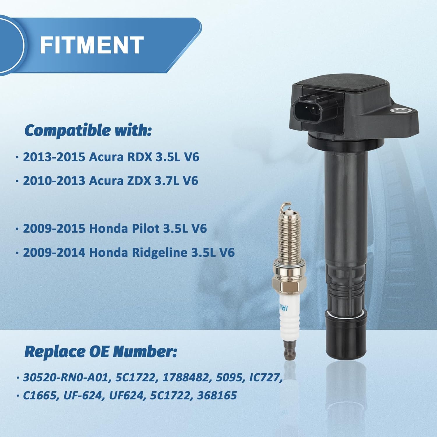 Set of 6 UF624 Ignition Coil Packs and Iridium Spark Plugs Compatible with 2008-2017 Honda Accord Odyssey Pilot Ridgeline, Acura RDX RL TL MDX ZDX, 3.5L 3.7L V6, Replaces 5C1722 IC727