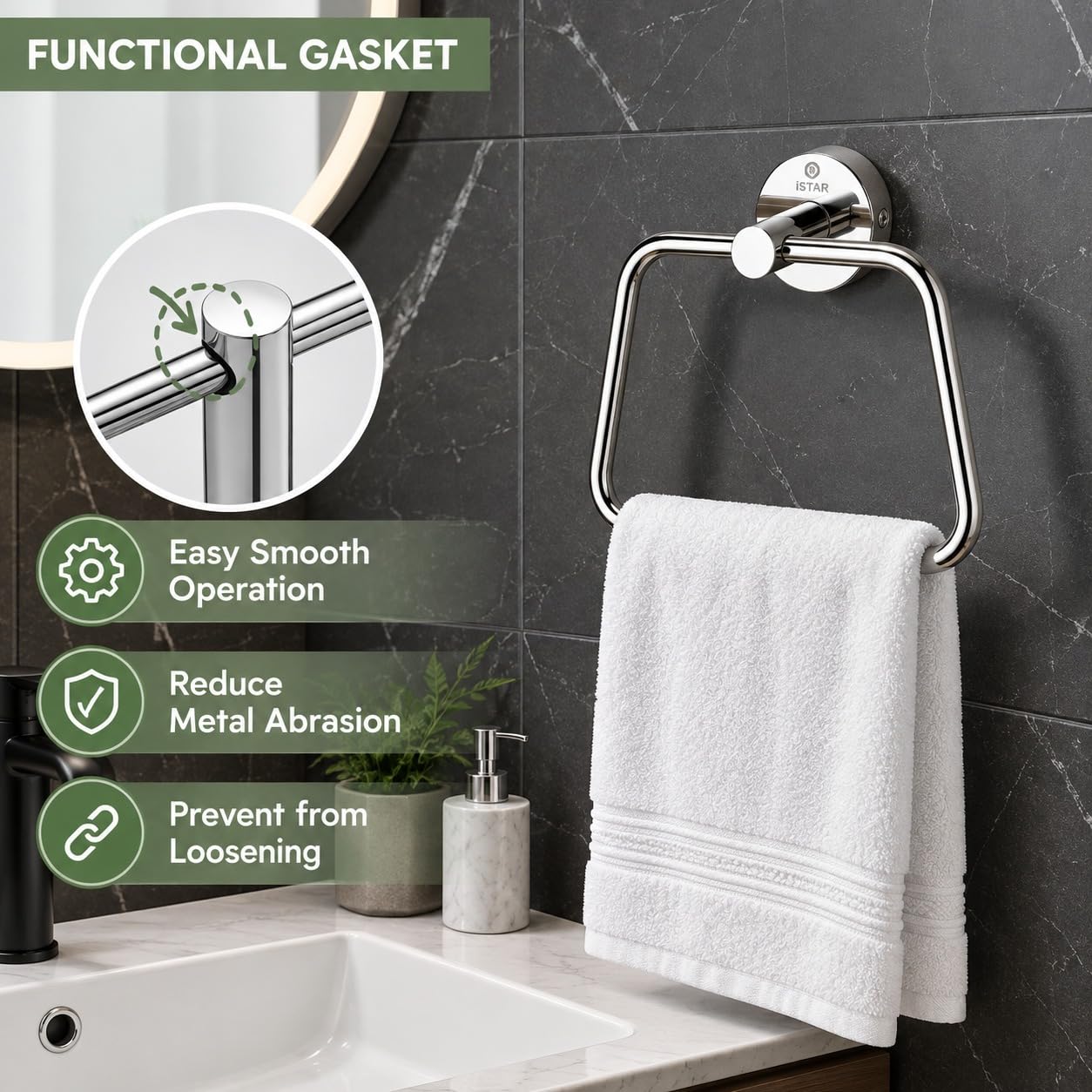 iSTAR Towel Ring for Wash Basin | Stainless Steel Towel Ring/Napkin Holder for Bathroom & Kitchen – Wall Mounted Towel Stand/Hanger with Chrome Finish (Pack of 1) — Amazon image 3