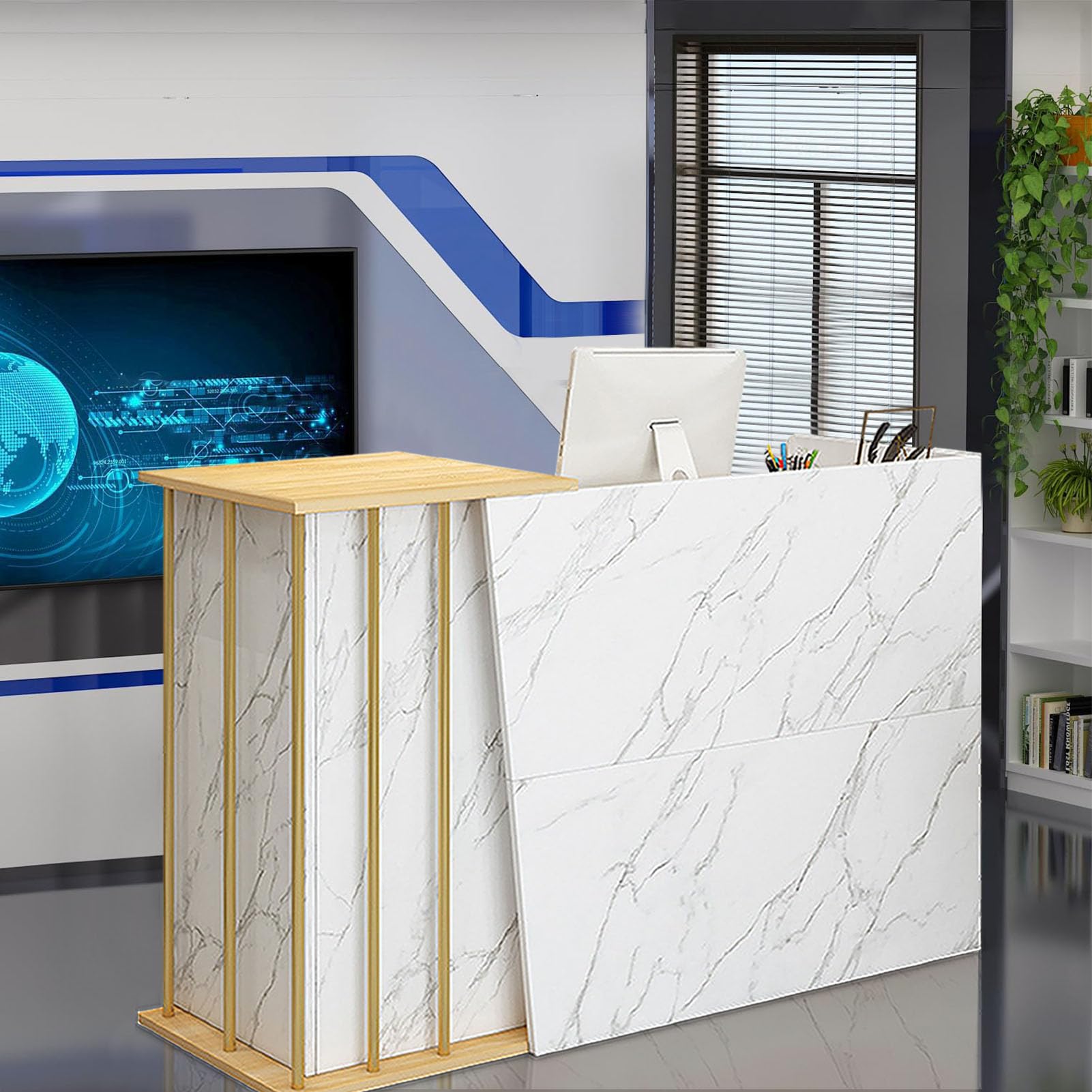Moderno Banco Cassa per Negozio, Bancone Reception Centro Estetico con Cassetti, Scrivania per Reception con 4 Spazi di Archiviazione per Supermercato Lobby Negozi di Abbigliamento B 120cm