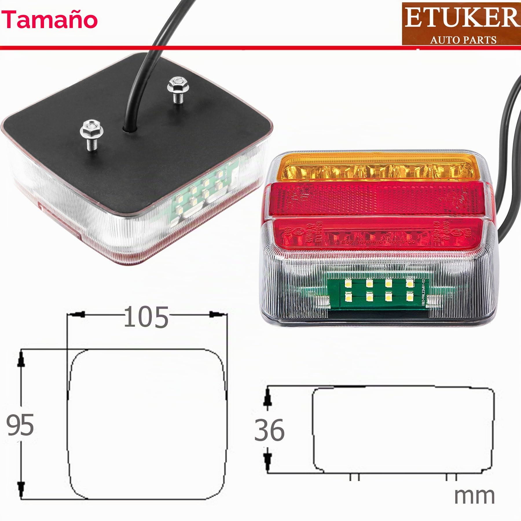 Pilotos Led Remolque con Cable de 7,5m y Enchufe 7 Pines 12V Luces Remolque Traseras Impermeable 5Functiones Homologados