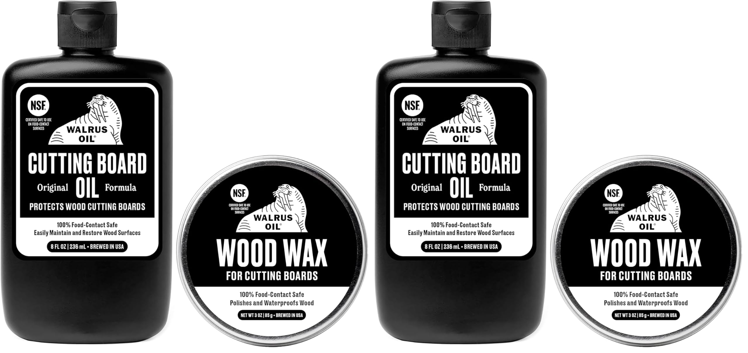 WALRUS OIL - Cutting Board Oil and Wood Wax Set. For Cutting Boards, Butcher Blocks, Wooden Spoons, and Bowls. 100% Food-Safe. (Pack of 2)