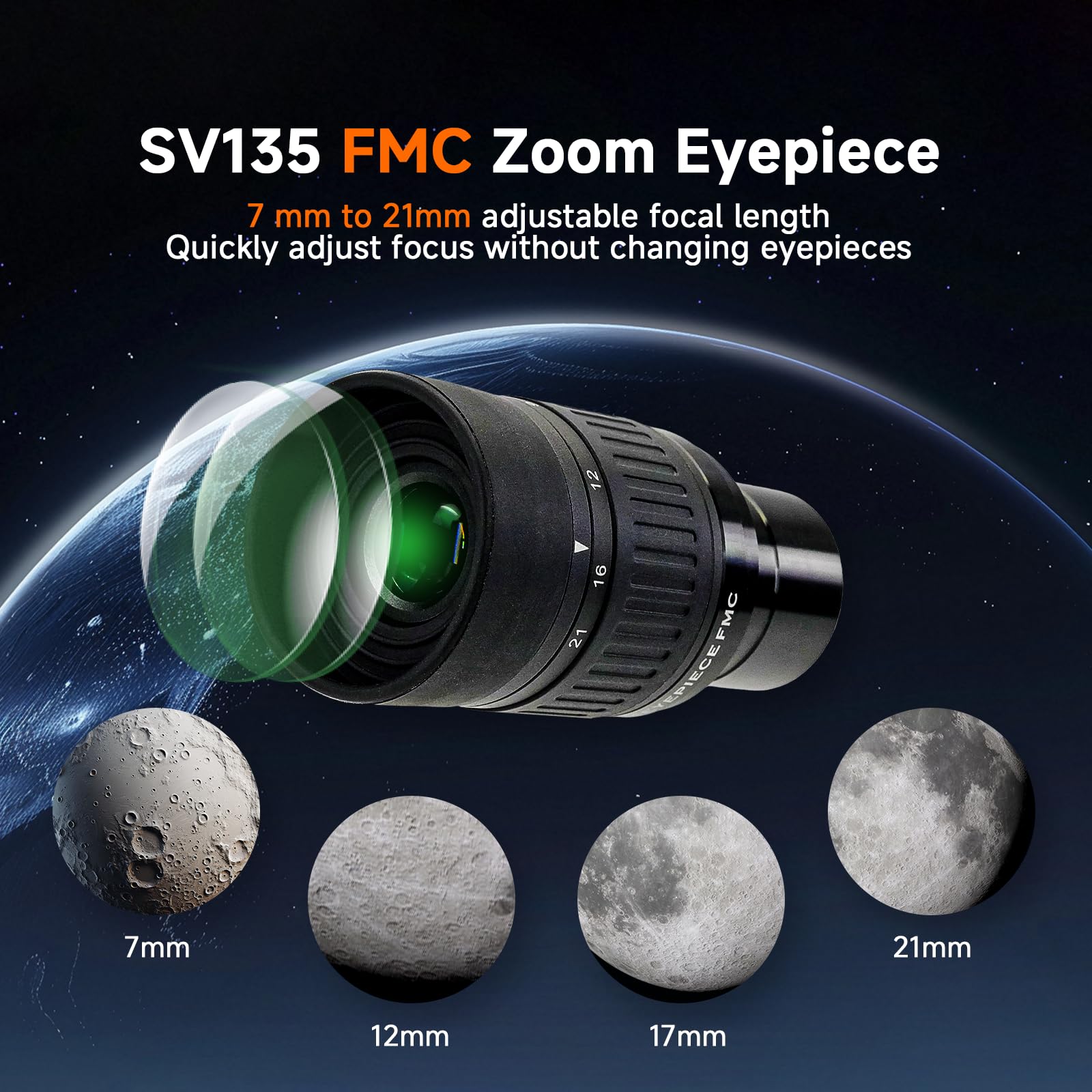SVBONY SV135 Oculaire Zoom avec Miroir diélectrique SV188P Diagonal, 3,25 cm, Zoom 7 à 21 mm, 6 éléments 4 Groupes Télescope Accessoires pour télescopes astronomiques visuels