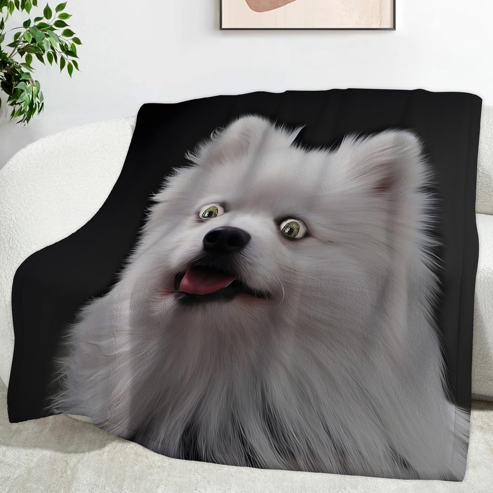 Ypthriline Cute Pomeranian Blanket, Realistic Dogs Microfiber Flannel Throw Blanket, Comfortable Soft Fluffy and Warm, Blankets for Beds, Sofas and Recliners, 230×270 CM
