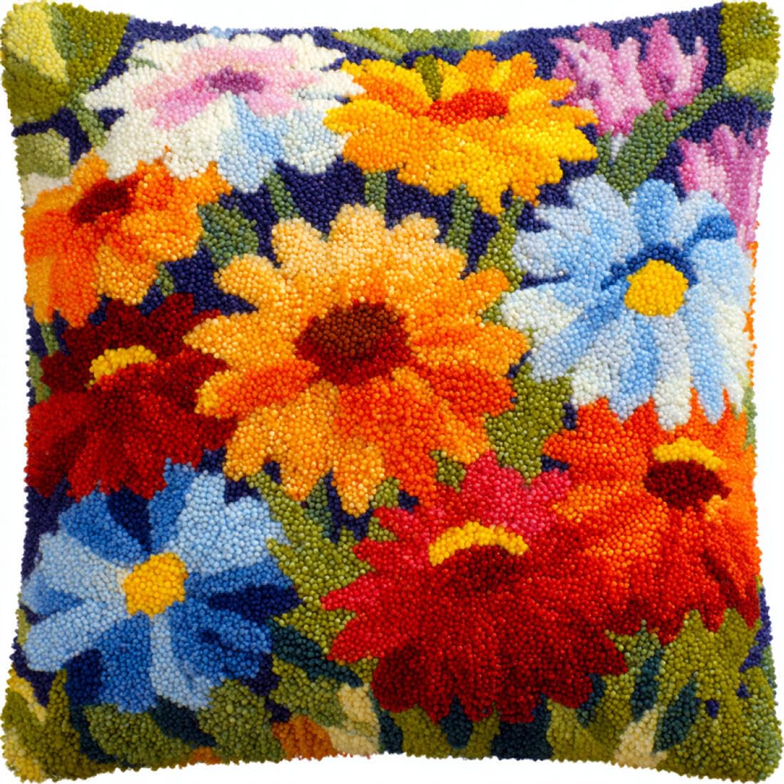 Kitquiver Latch Hook Cushion Set Colorful Flowers DIY Latch Hook Rug Kit for Beginners Embroidery Cushion Canvasfor Adult Beginners 17x17In