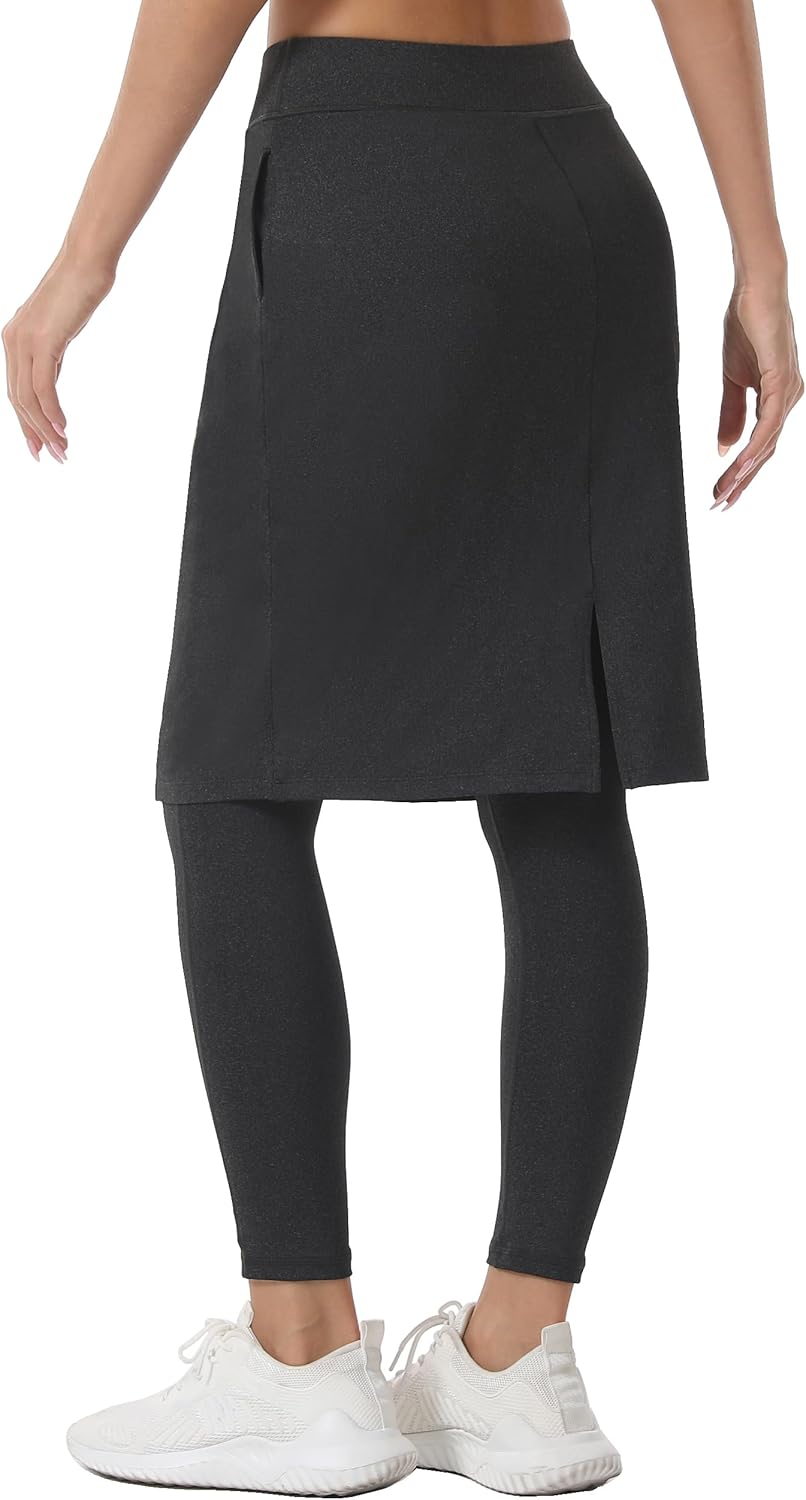 HOKOYI Women 23" Athletic Knee Length Skirt with Full Leggings Attached Pockets Workout Modest Skirted Capris - Image 4