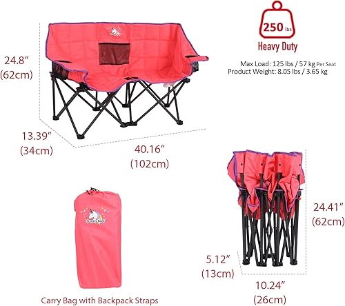 Miniatura 3 de SUNNYFEEL Silla de camping doble plegable para niños, sillas de camping portátiles para niños, silla de 2 asientos, sillas de césped plegables