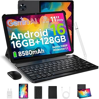 DOOGEE U11 Latest Android 16 AI Tablet 11 Inch 16GB+128GB 2TB TF Widevine L1 Gaming Tablets 8580mAh Octa-Core 2.4G+5G WiFi 13MP + 5MP Tablet with Keyboard Mouse Pen Case and Screen Protector
