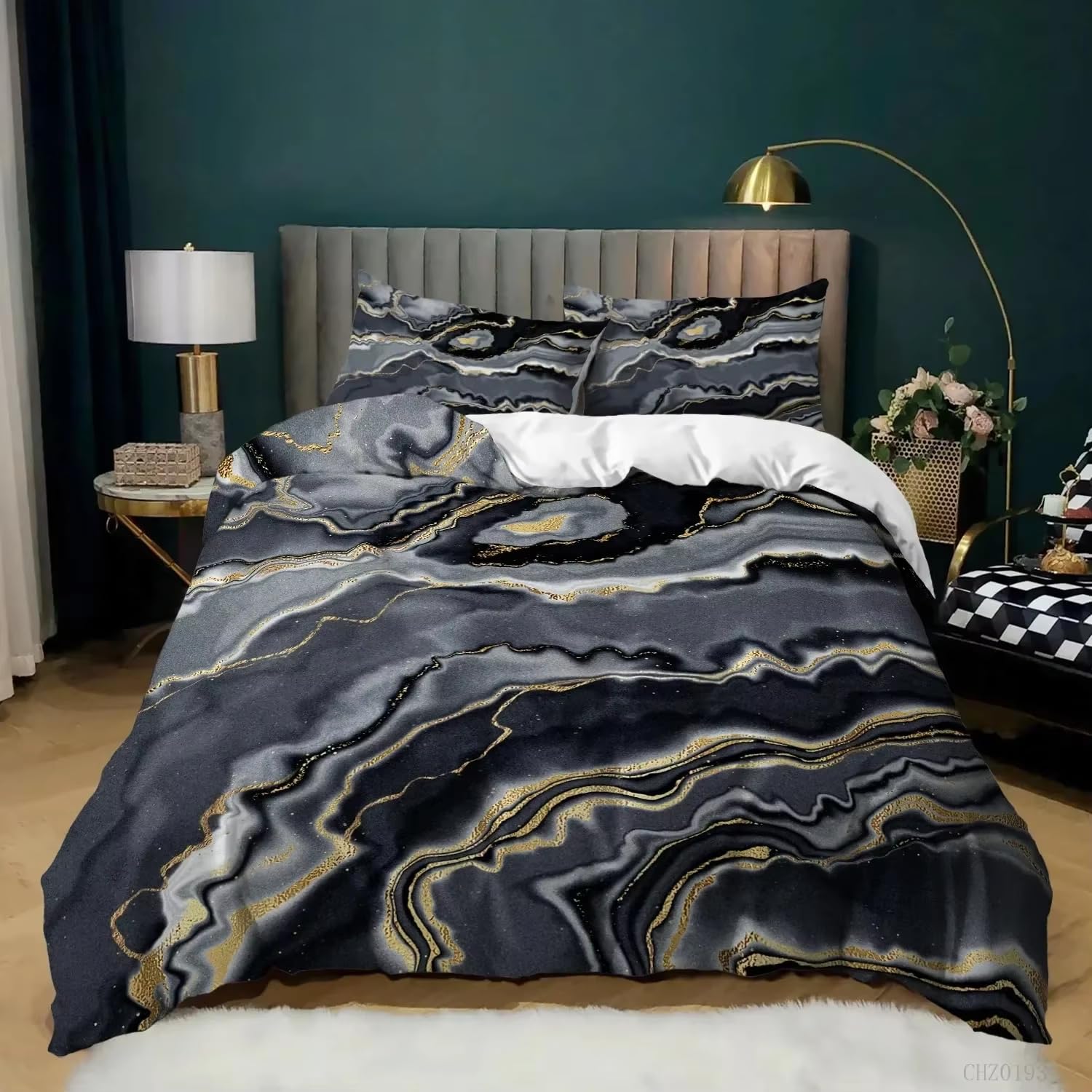 Housse de Couette en Marbre Anti-Pli 260X240 pour un Lit Toujours Impeccable