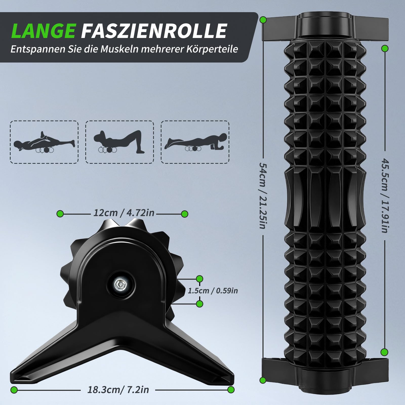 Rodillo Masaje Muscular, Eva Foam Roller con Soporte, Fitness Rodillo de Espuma para Yoga, Pilates y Alivio de Tensiones, Masaje de Espalda, Piernas, Aliviar el Dolor, Entrenar los Músculos (Negro)